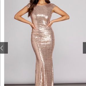 Windsor scoop back rose gold sequin dress